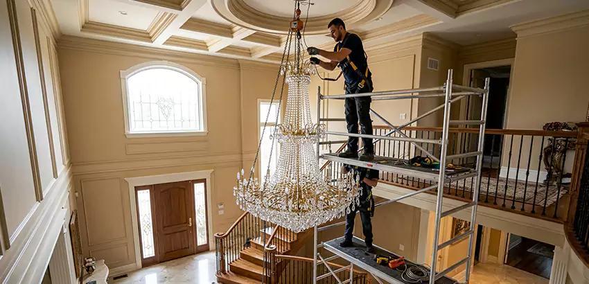 Two-Story Foyer Chandelier Installation in Richland